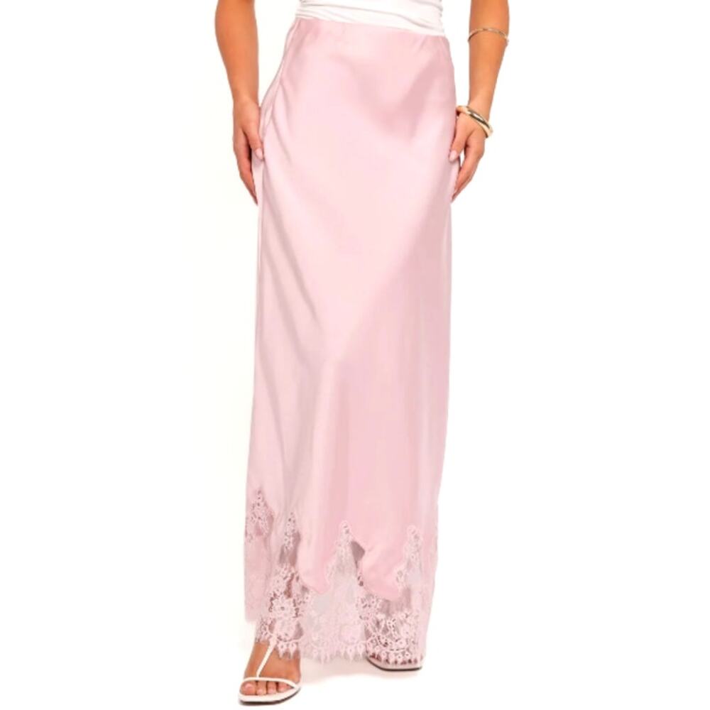 Petal & Pup Alira Lace Trim Midi Skirt Pale Pink Size S